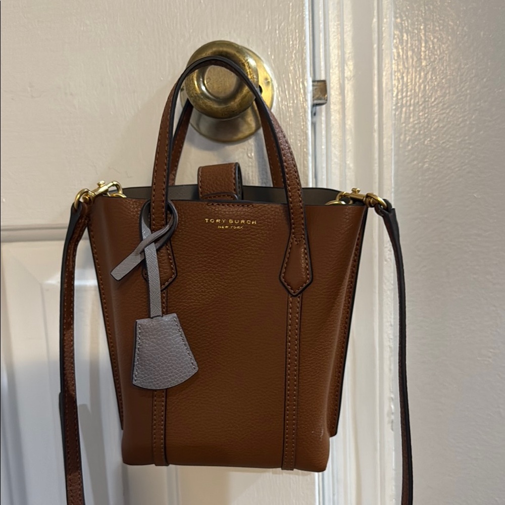 Tory Burch Brown and Gray Mini Bag with Structured Design